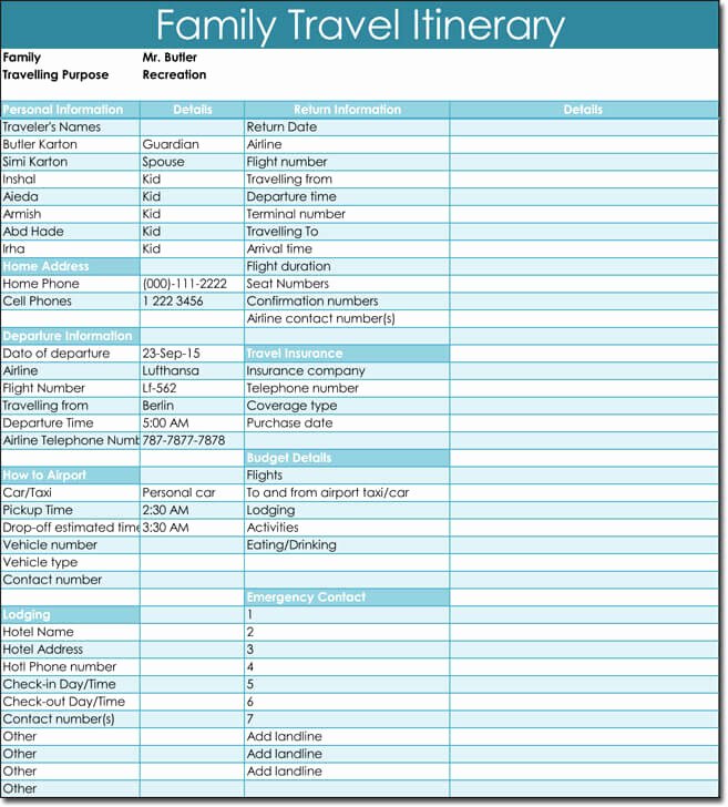 itinerary templates