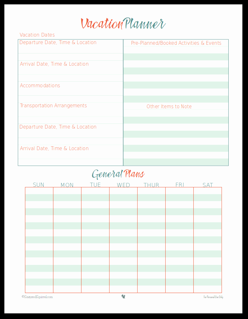 Travel Itinerary Planner Template Lovely Vacation Planner Template