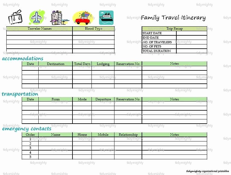 Travel Itinerary Planner Template Luxury Family Travel Itinerary organizer Printable Pdf by