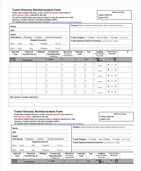 Travel Reimbursement form Template Inspirational Printable Travel Itinerary Template 6 Free Word Pdf