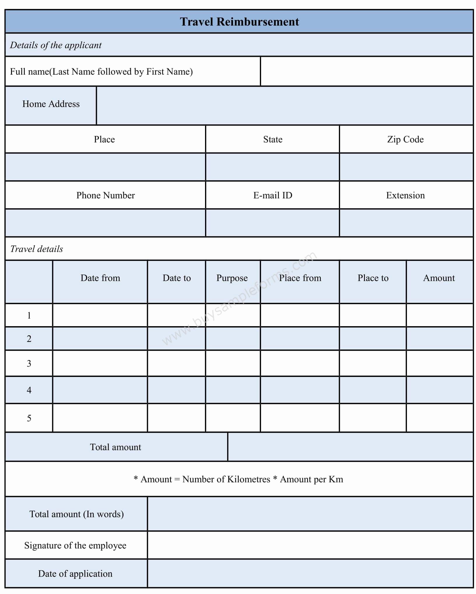 Travel Reimbursement form Template Unique Sample Travel Reimbursement form Template