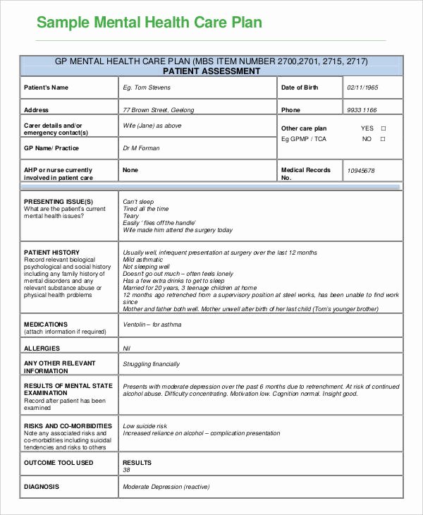 Treatment Plan Template Mental Health Best Of Mental Health Care Plan Template 9 Free Sample Example