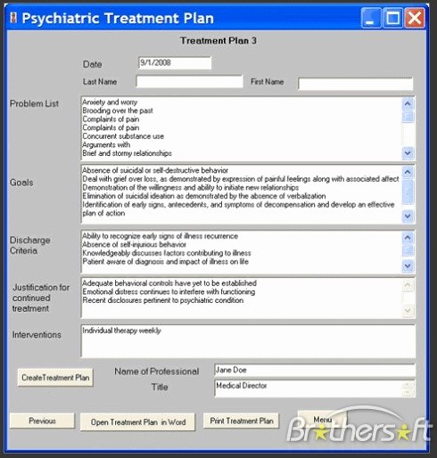 Treatment Plan Template Mental Health Unique Treatment Plan Template