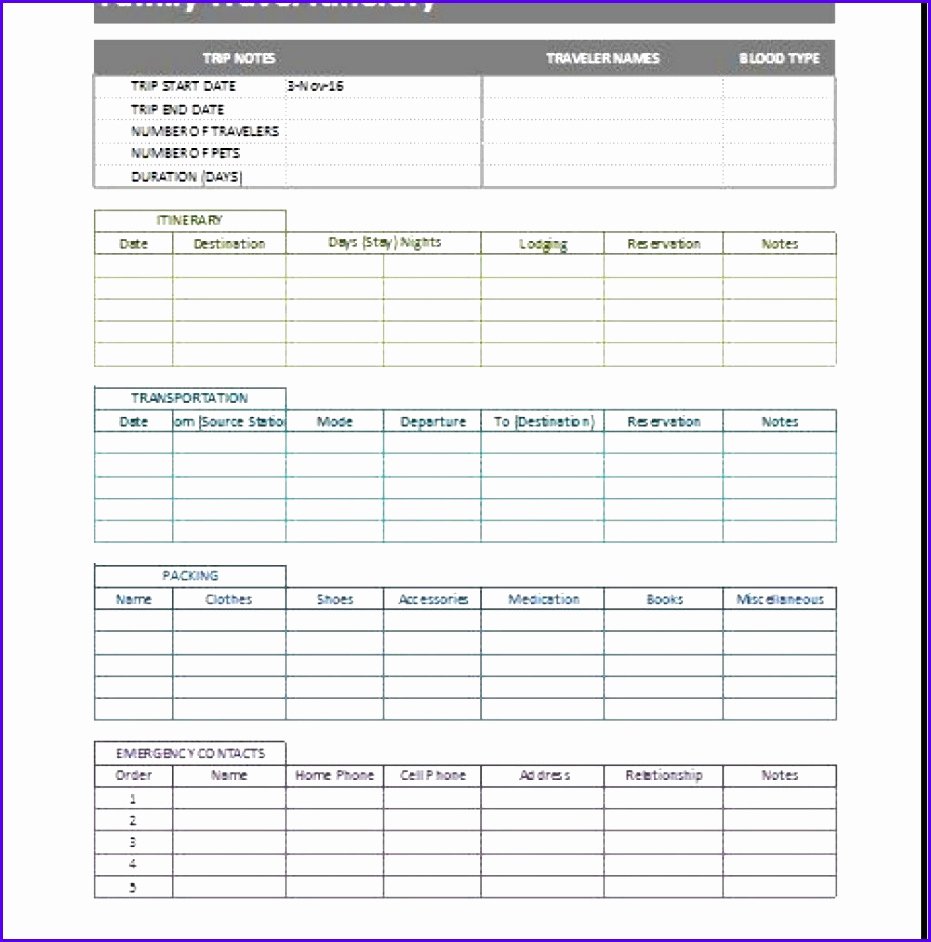 Trip Itinerary Planner Template New 5 Trip Planner Template Excel Exceltemplates