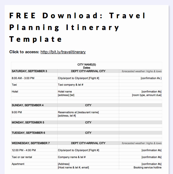 Trip Itinerary Planner Template Unique Free Download Travel Planning Itinerary Template In 2019