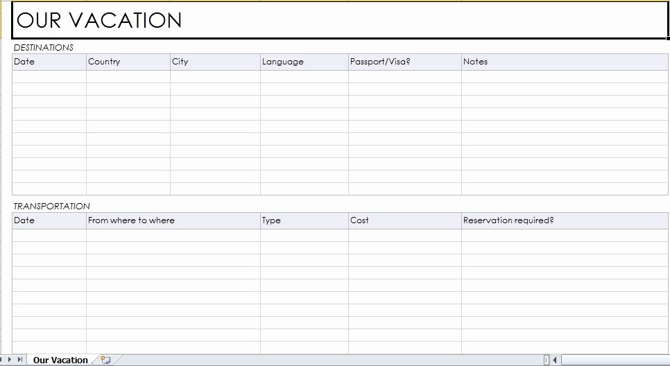 Trip Planner Template Excel Beautiful Vacation Planner Template Excel Templates