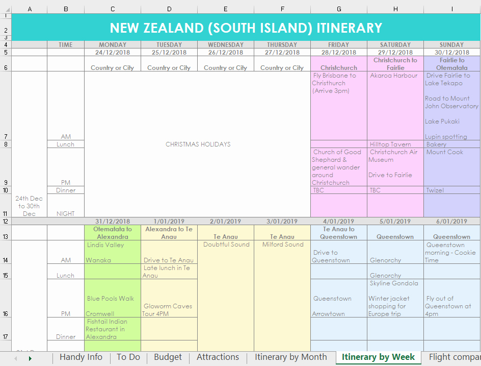 Trip Planner Template Excel Fresh How I Use Excel to organize All My Travel Plans Research