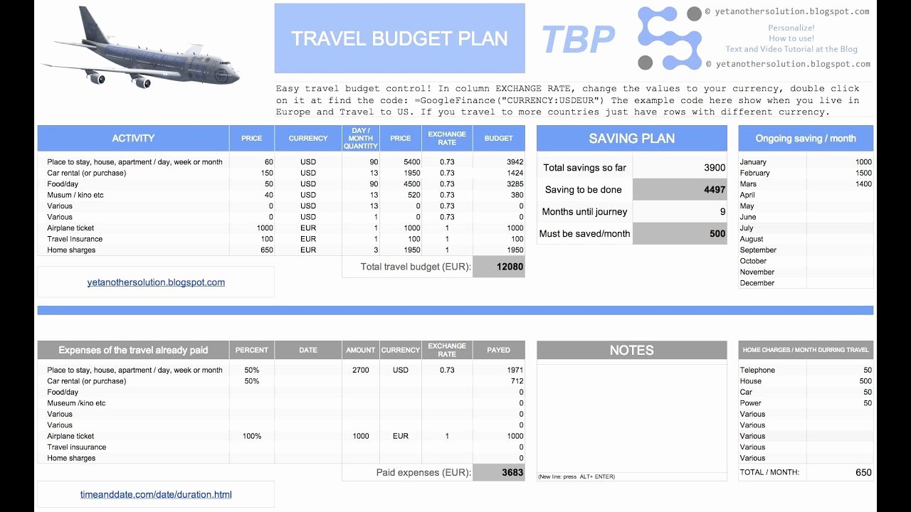 Trip Planner Template Excel Fresh Travel Bud Plan