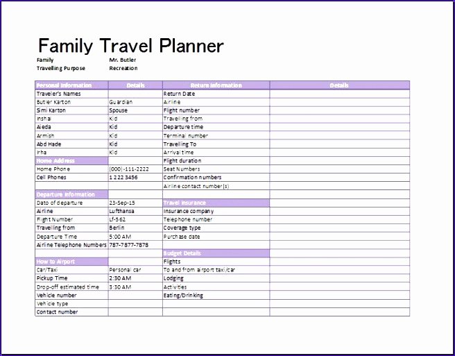 Trip Planner Template Excel Lovely 8 Travel Plan Template Excel Exceltemplates Exceltemplates