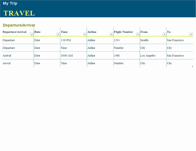 Trip Planner Template Excel Lovely Download Trip Planner Template with Flight and Destination