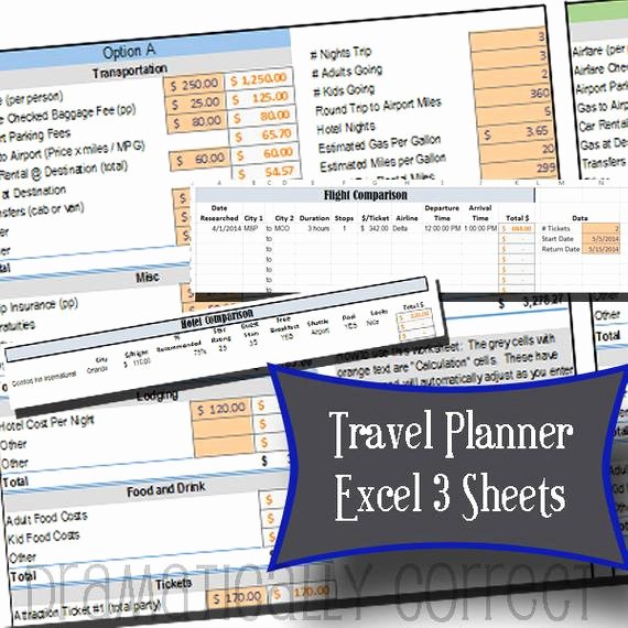 Trip Planner Template Excel Luxury Excel Workbook Travel Planner forms 3 Sheets Hotel Parison