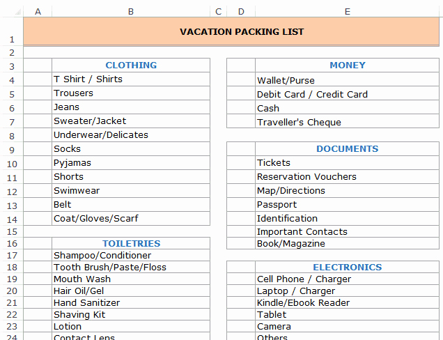 Trip Planner Template Excel Luxury Vacation Itinerary &amp; Packing List Template In Excel