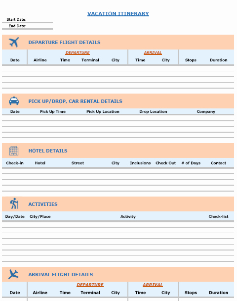 Trip Planner Template Excel Unique Free Excel Templates Bo Vacation Itinerary Planner