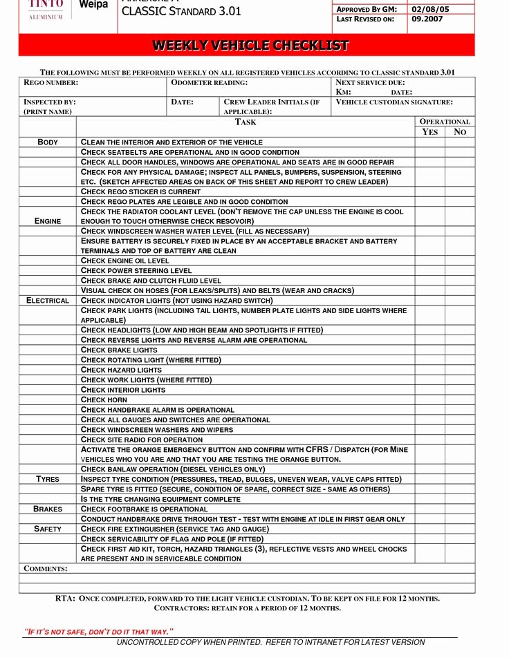 Truck Maintenance Schedule Template Beautiful Vehicle Maintenance Checklist Template Ewolf