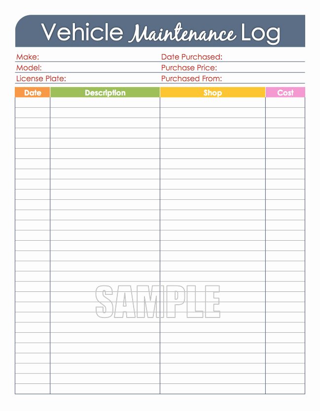 Truck Maintenance Schedule Template Lovely Vehicle Maintenance Log Car Maintenance Log Editable