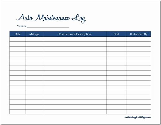 Truck Maintenance Schedule Template New Believing Boldly Auto Maintenance Log–free Printable