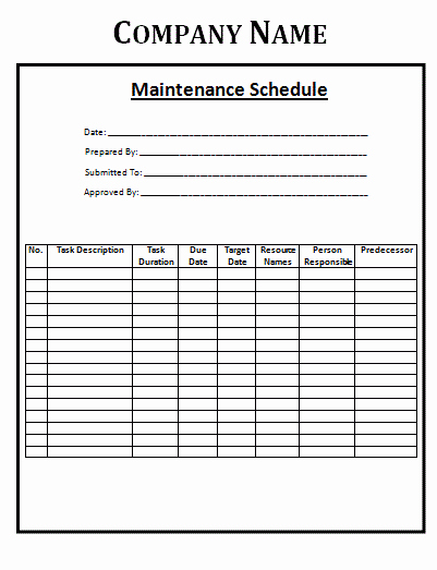 Truck Maintenance Schedule Template Unique Maintenance Schedule Template