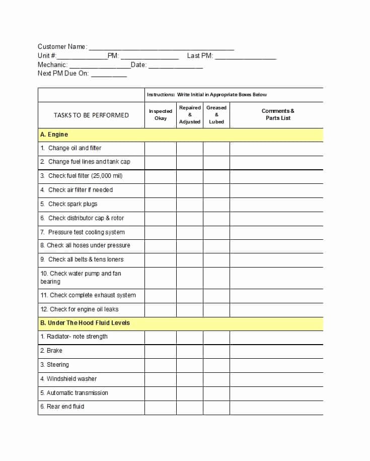 Truck Maintenance Schedule Template Unique Preventive Maintenance Checklist for Semi Trucks Best