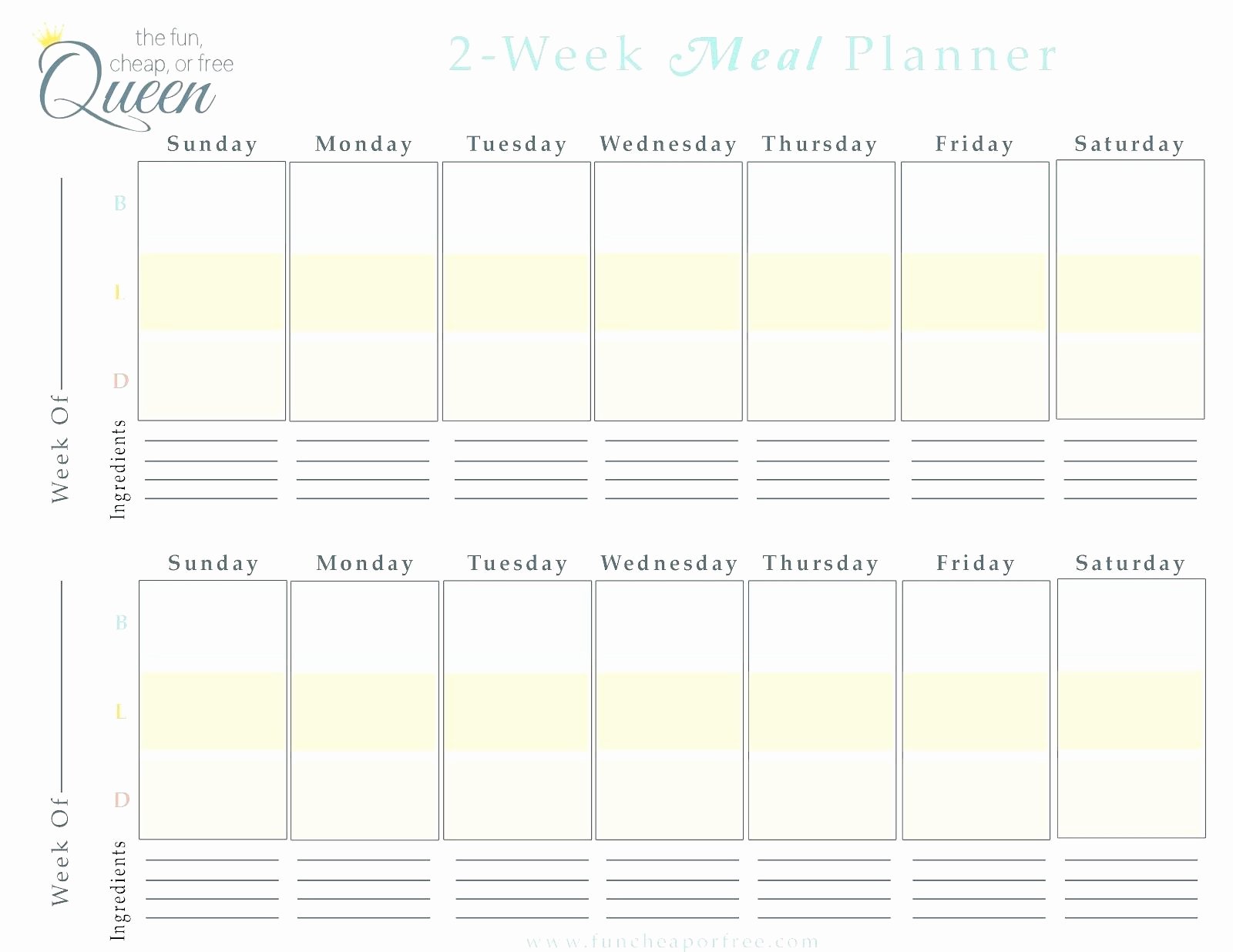 Two Week Meal Planner Template Best Of Free 2 Week Blank Printable Calendar
