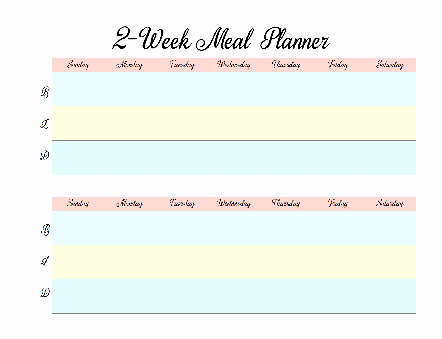 Two Week Meal Planner Template Inspirational 2 Week Meal Plan Template