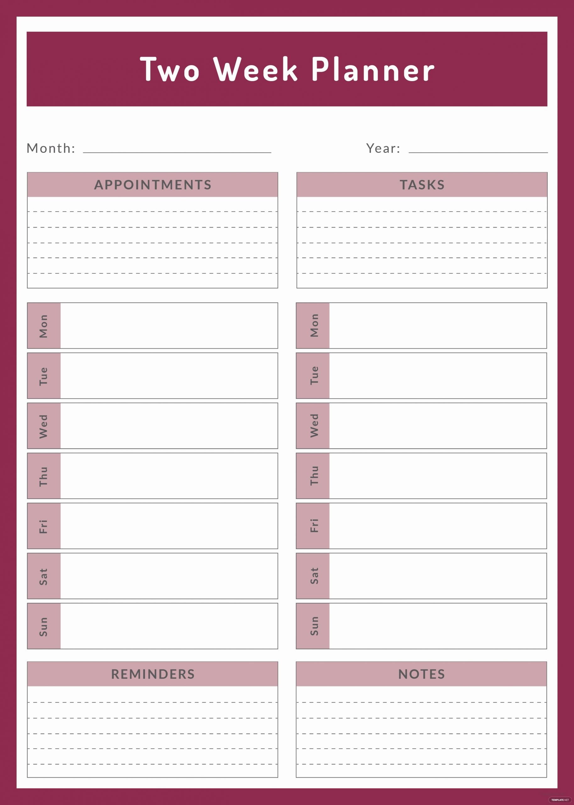 Two Week Meal Planner Template Luxury Free Two Week Planner Template In Adobe Illustrator