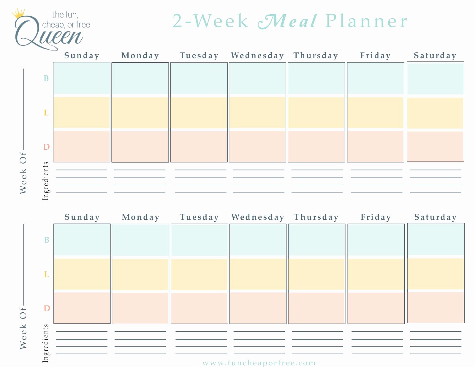 Two Week Meal Planner Template Unique Easy Meal Plan Structure with Free Printables Fun Cheap