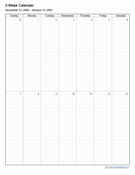 Two Week Schedule Template Beautiful Printable 2 Week Calendar Calendarsquick