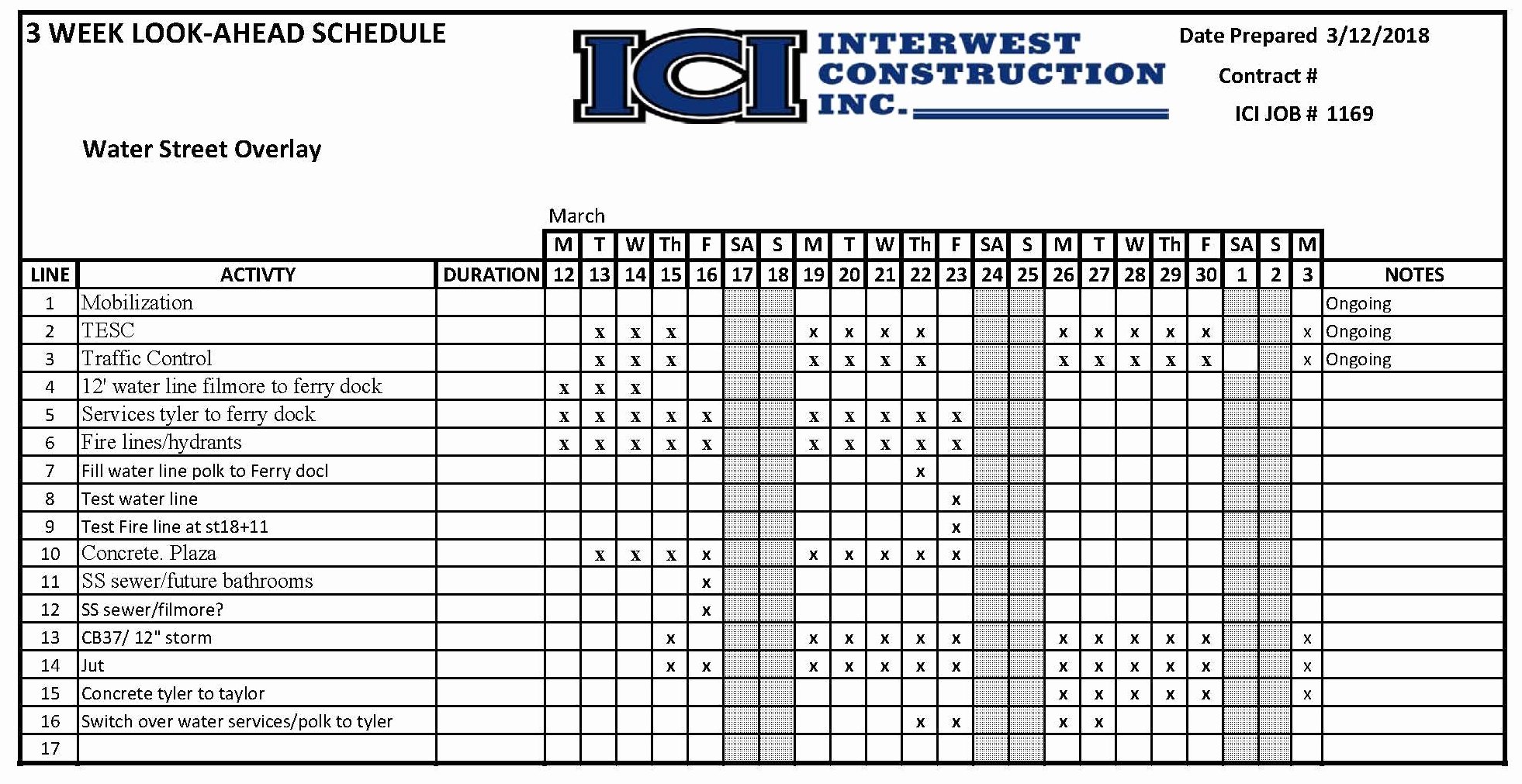 Two Week Schedule Template Lovely 3 Week Look Ahead Schedule 3 12 – 4 3 – Water Street