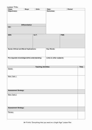 Unit Lesson Plans Template Fresh Blank Lesson Plan Template for Outstanding Lessons by