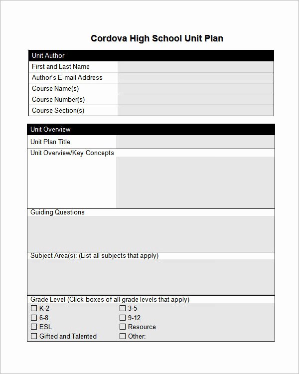 Unit Lesson Plans Template Inspirational Unit Plan Template