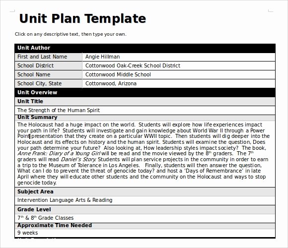 Unit Plan Template Common Core Awesome Unit Plan Template