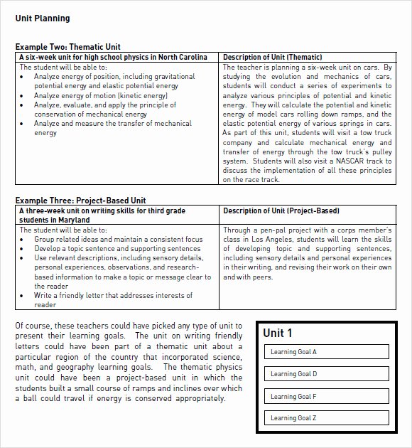 Unit Planner Template for Teachers Beautiful Free 8 Unit Plan In Samples Example format