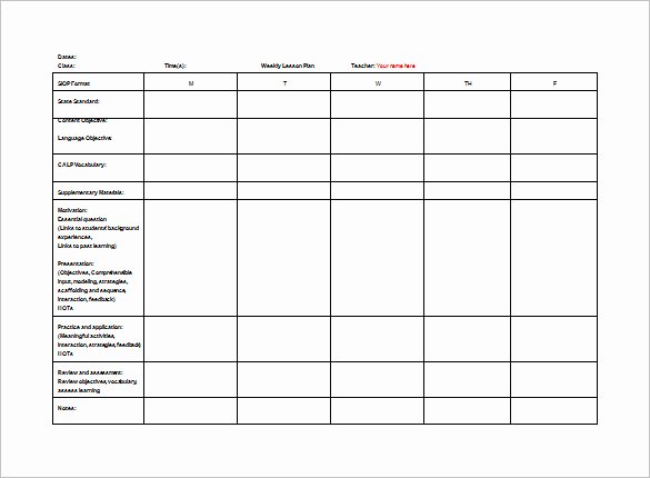 Unit Planner Template for Teachers Unique Teacher Lesson Plan Template 8 Free Sample Example