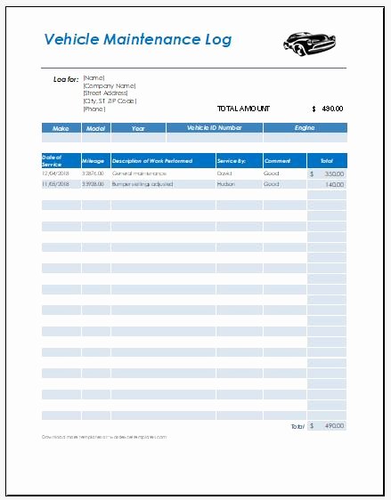 Vehicle Maintenance Schedule Template Excel Fresh Ms Excel Vehicle Maintenance Log Template