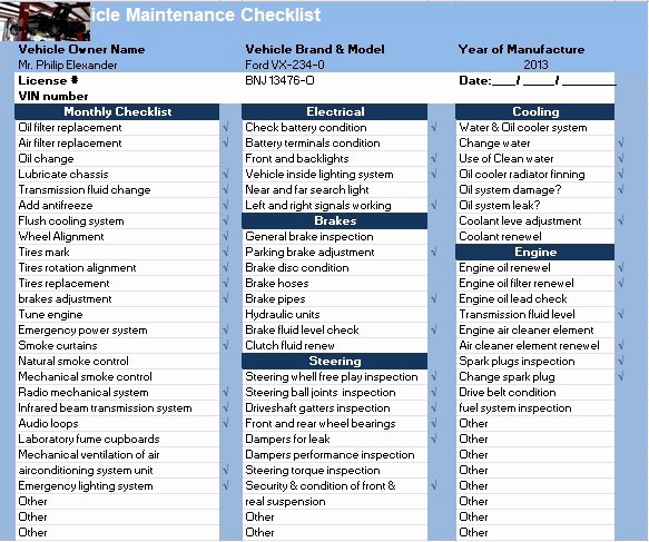 Vehicle Maintenance Schedule Template Excel New Vehicle Maintenance Checklist Template Excel Tmp