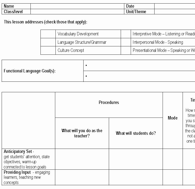 Vpk Lesson Plan Template Luxury foreign Language Lesson Plan Template