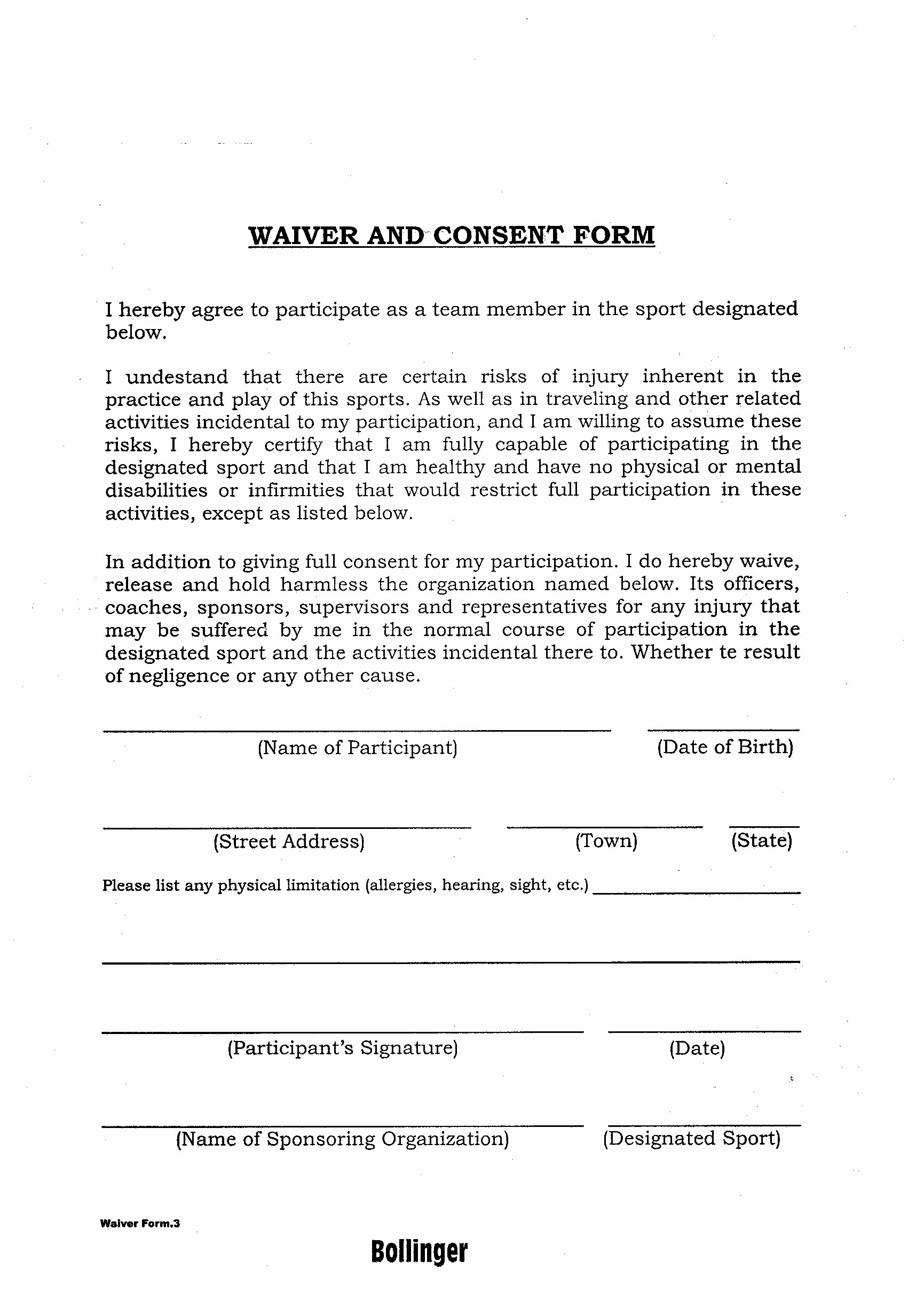 Waiver form Template for Sports Awesome Sports Waiver form Sports Waiver form Vehicle Release
