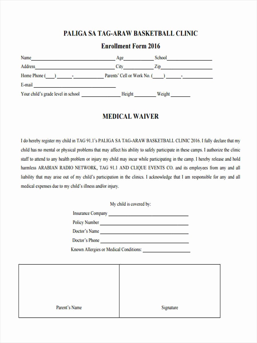 Waiver form Template for Sports Fresh Free 6 Basketball Waiver forms In Samples Examples formats