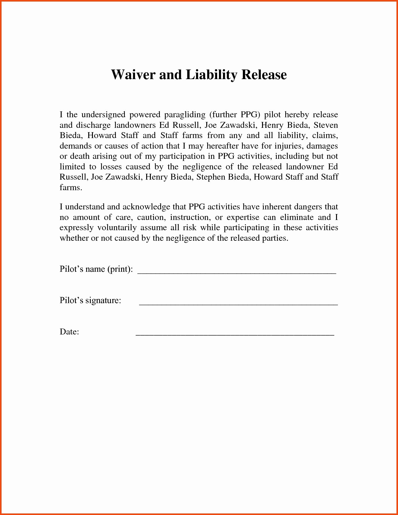 Waiver form Template for Sports Inspirational Release Liability Letter Template Examples