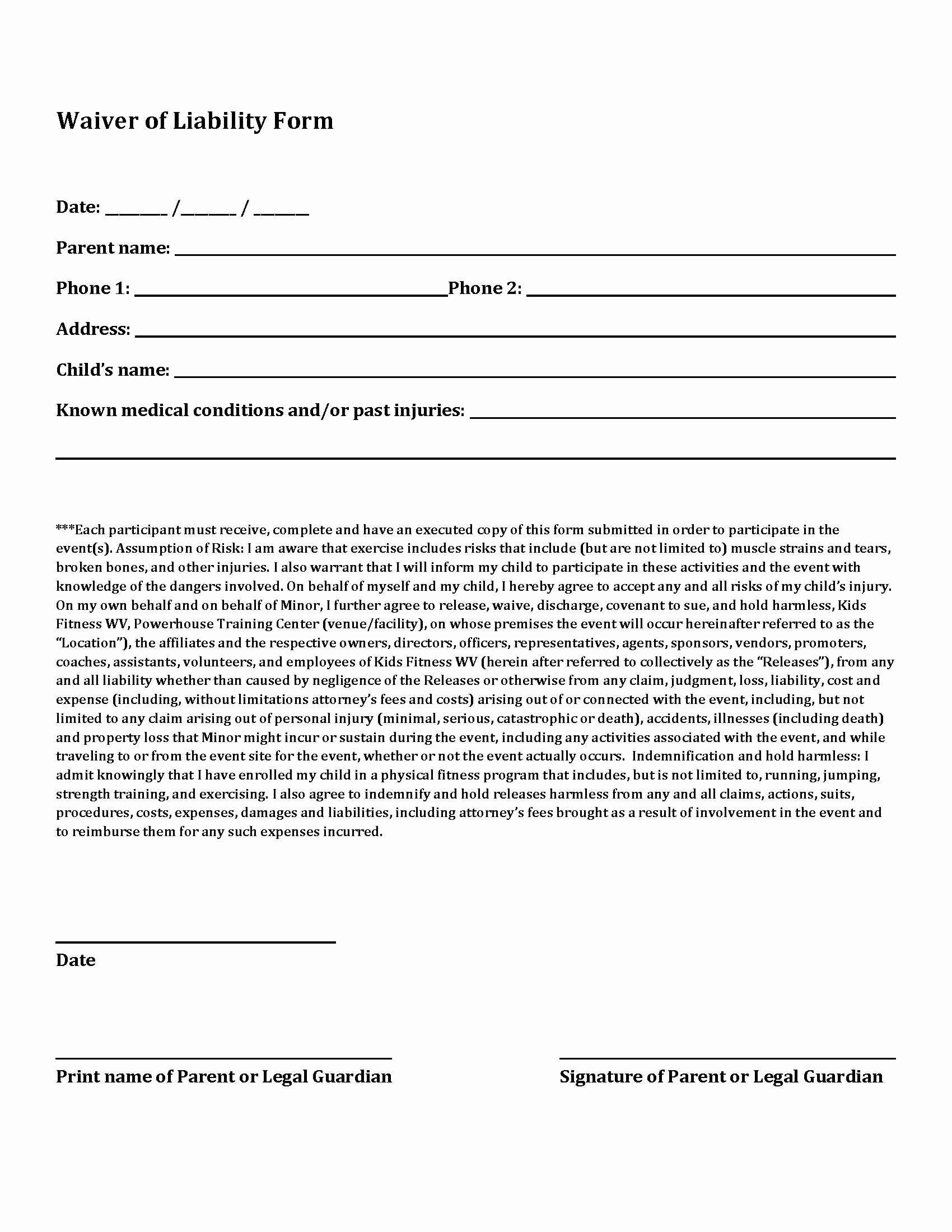 Waiver form Template for Sports Inspirational Team Extreme Waiver form Announcements