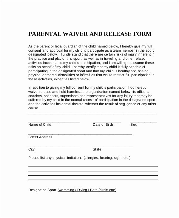 Waiver form Template for Sports Lovely Sample Parental Release form 10 Examples In Word Pdf