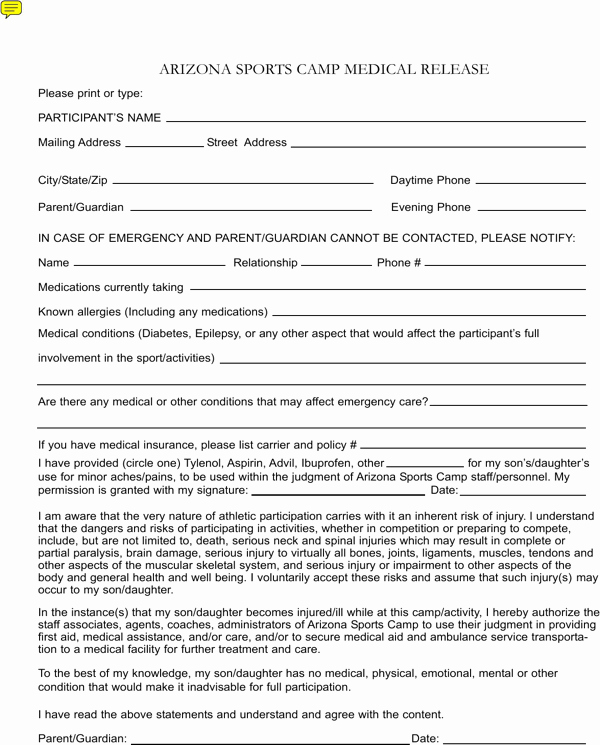 Waiver form Template for Sports New 28 Of softball Medical Release and Waiver form