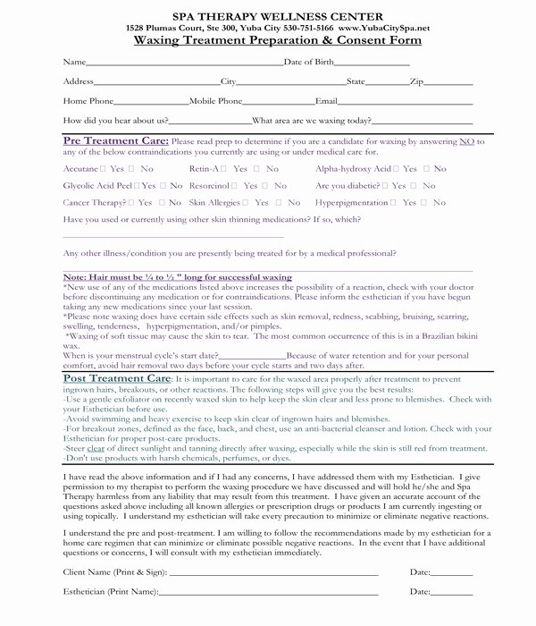 Waxing Consent form Template Awesome Free 6 Waxing Consent forms In Pdf