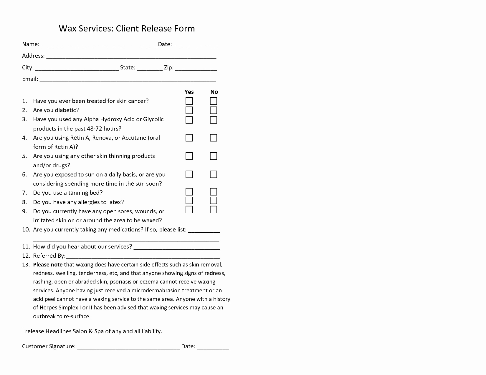 Waxing Consent form Template Awesome Waxing Consent form Template Waxing form