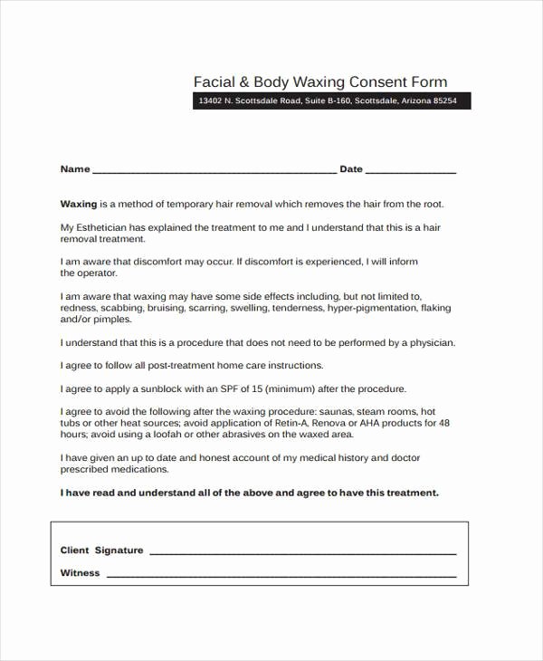 Waxing Consent form Template Best Of Free 40 Free Consent form Samples