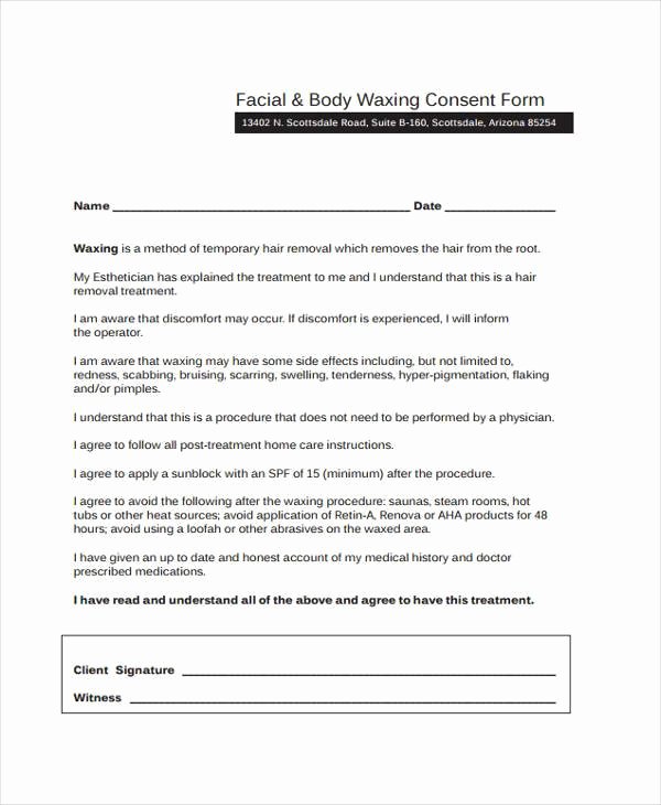 Waxing Consent form Template Best Of Free 40 Free Consent form Samples