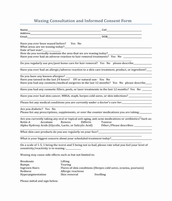 Waxing Consent form Template Fresh Free 6 Waxing Consent forms In Pdf