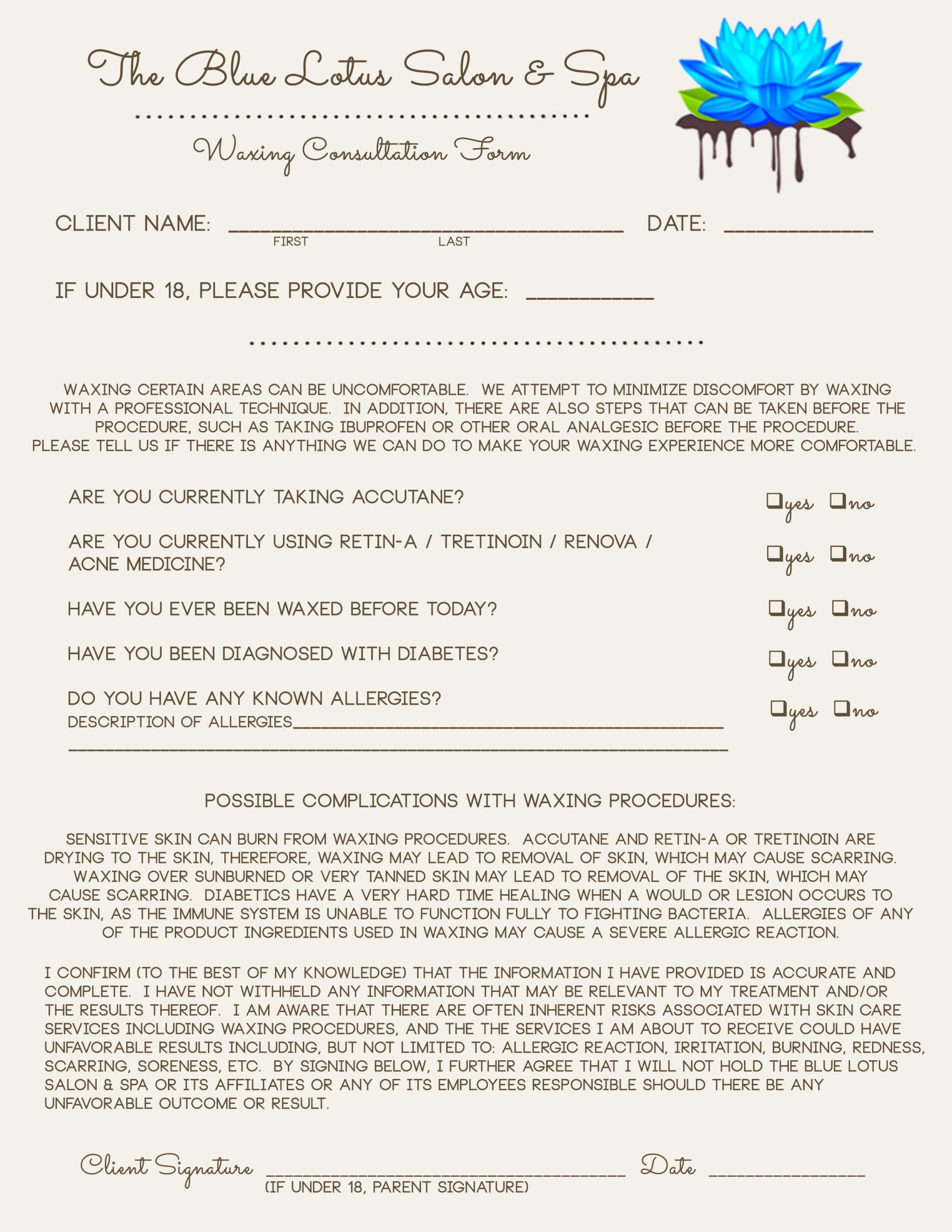 Waxing Consent form Template Fresh Hairdressing Client Consultation form Template
