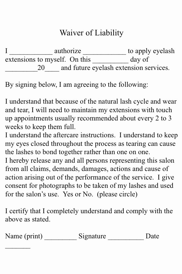 Waxing Consent form Template Lovely 28 Of Hair Salon Release form Template