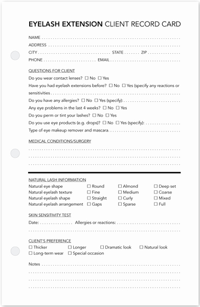 Waxing Consent form Template Lovely Client Record Cards Eyelash Extension – the Salon Print Shop